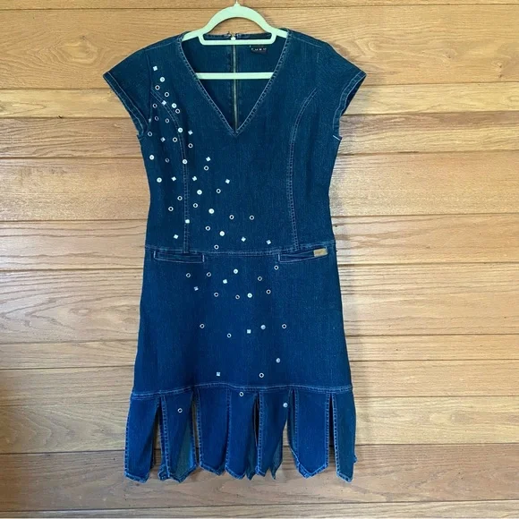 FUBU | Dresses | Y2k Fubu Denim Grommet Rhinestone Studded Short Sleeve  Mini Dress | Poshmark